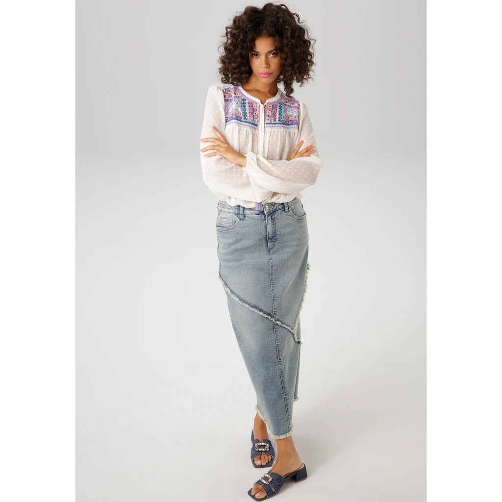 Aniston CASUAL Schlupfbluse Mit Aufwändig Bestickter Passe Und Spiegelverzierung - NEUE KOLLEKTION