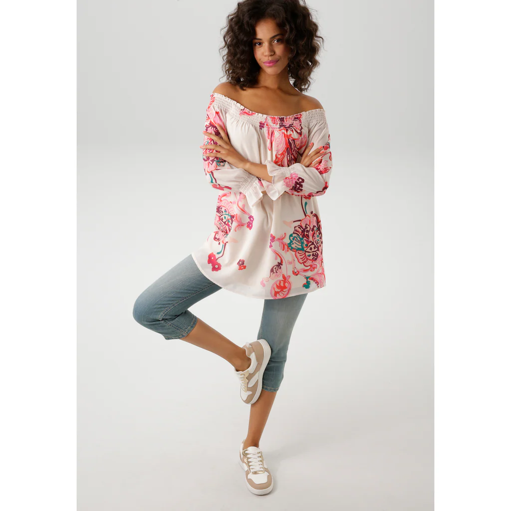 Aniston CASUAL Schlupfbluse Mit Extravagantem Blumendruck- Jedes Teil Ein Unikat - NEUE KOLLEKTION