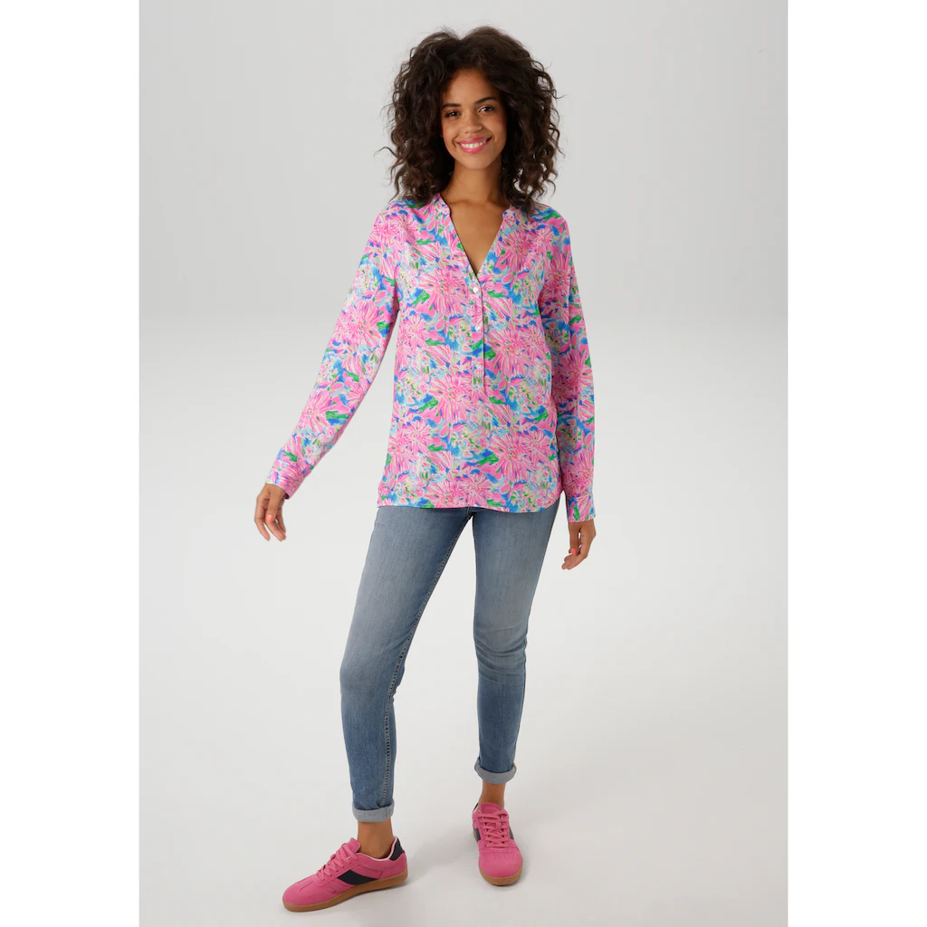 Aniston CASUAL Schlupfbluse Mit Farbenfrohem Malerischen Blumendruck - NEUE KOLLEKTION