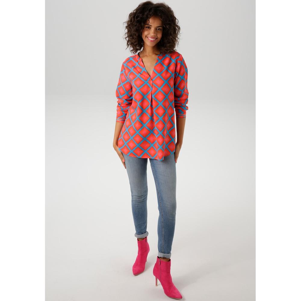 Aniston CASUAL Schlupfbluse Mit Farbenfrohen Fantasievollen Karo-Dessin - NEUE KOLLEKTION