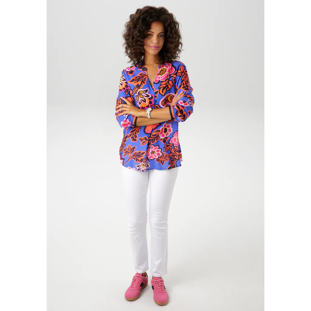 Aniston CASUAL Schlupfbluse Mit Farbenfrohen Grafischen Blumendruck - NEUE KOLLEKTION