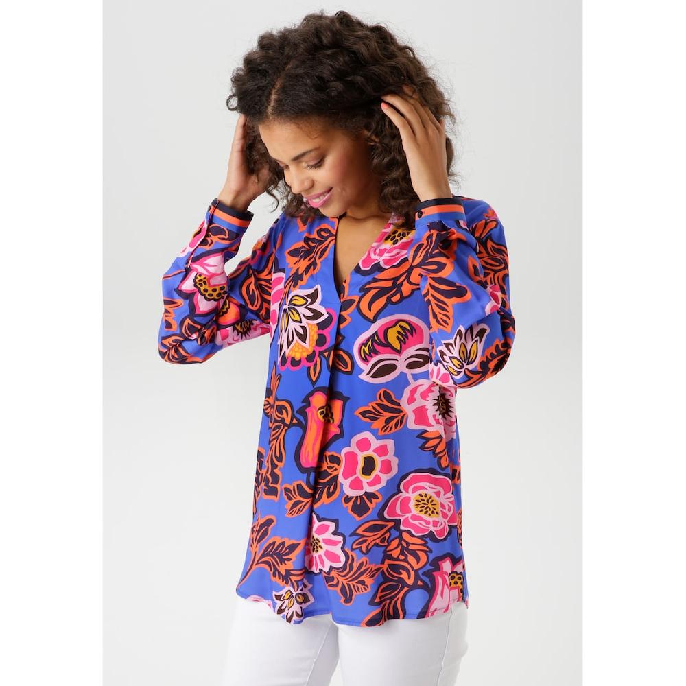 Aniston CASUAL Schlupfbluse mit farbenfrohen grafischen Blumendruck - NEUE KOLLEKTION
