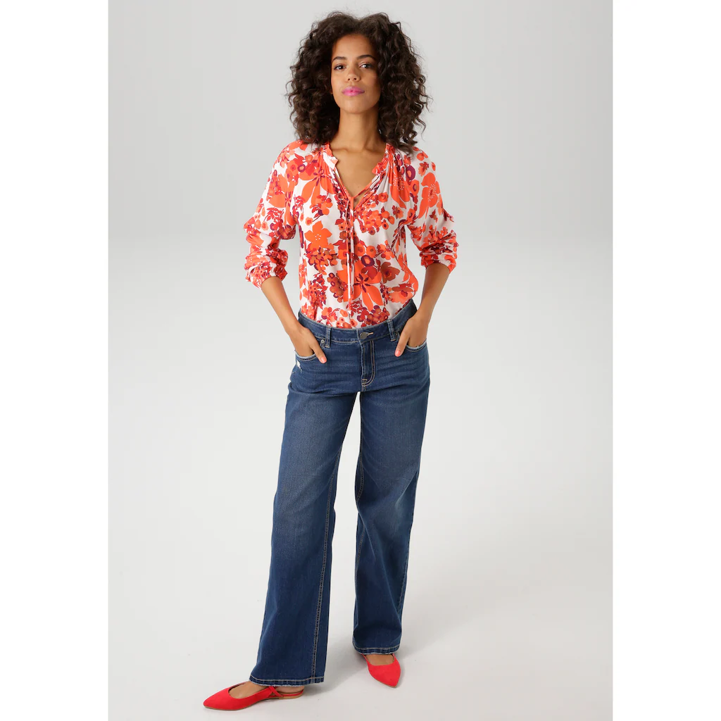 Aniston CASUAL Schlupfbluse Mit Farbharmonischem Großflächigen Blumendruck - NEUE KOLLEKTION