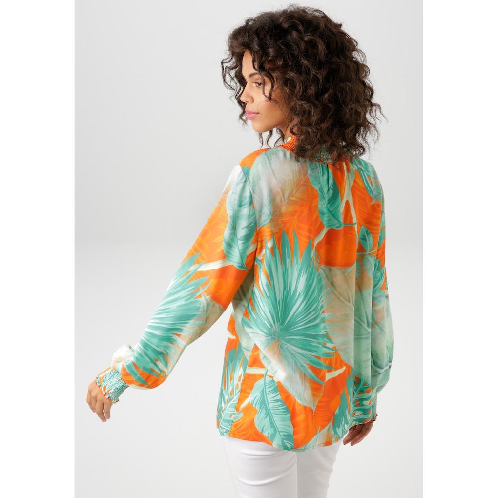 Aniston CASUAL Schlupfbluse Mit Großflächigen Blätterdruck Im Batik-Dessin - NEUE KOLLEKTION