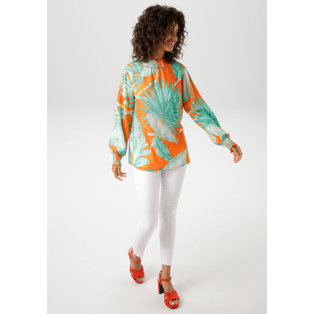 Aniston CASUAL Schlupfbluse Mit Großflächigen Blätterdruck Im Batik-Dessin - NEUE KOLLEKTION