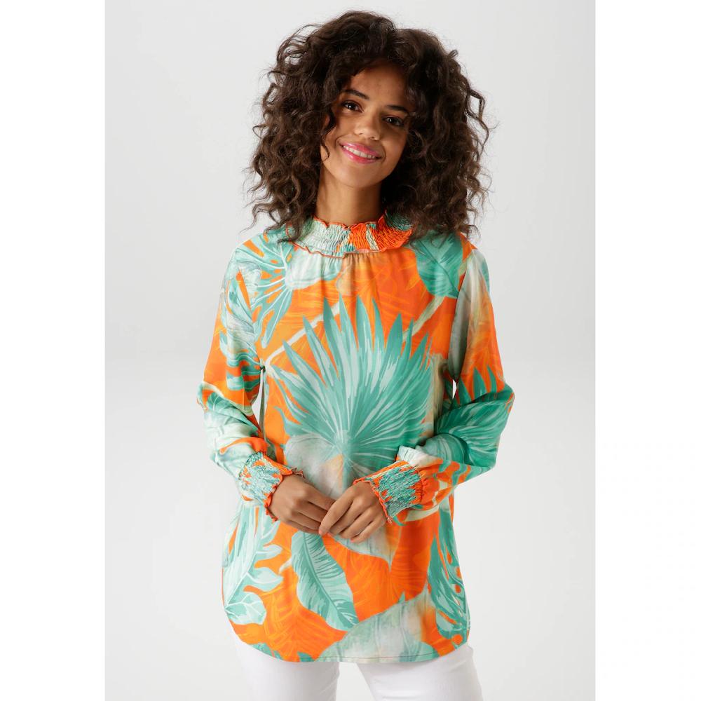 Aniston CASUAL Schlupfbluse mit großflächigen Blätterdruck im Batik-Dessin - NEUE KOLLEKTION