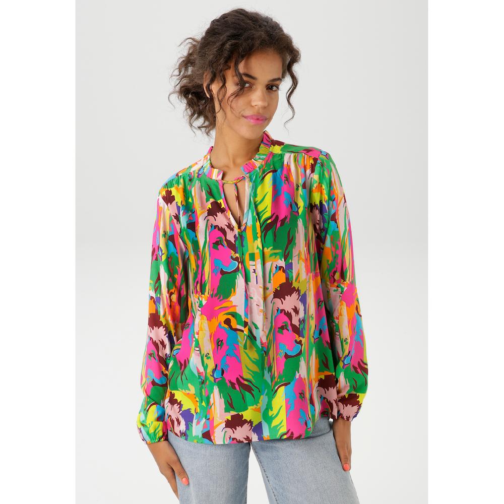 Aniston CASUAL Schlupfbluse mit Löwenköpfen im farbenfrohen Dschungel-Print - NEUE KOLLEKTION