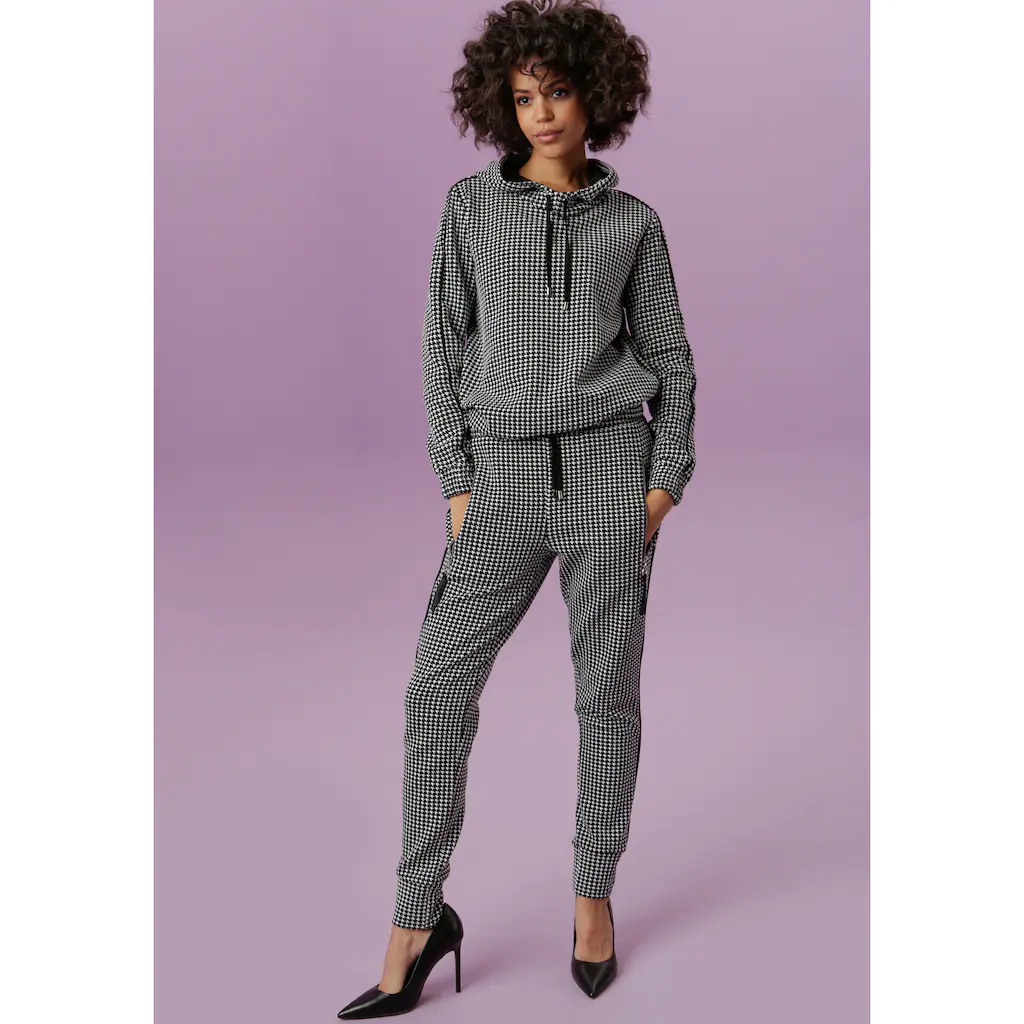 Aniston CASUAL Schlupfhose Im Trendigem Hahnentritt-Muster Und Piping Entlang Der Seitennähte