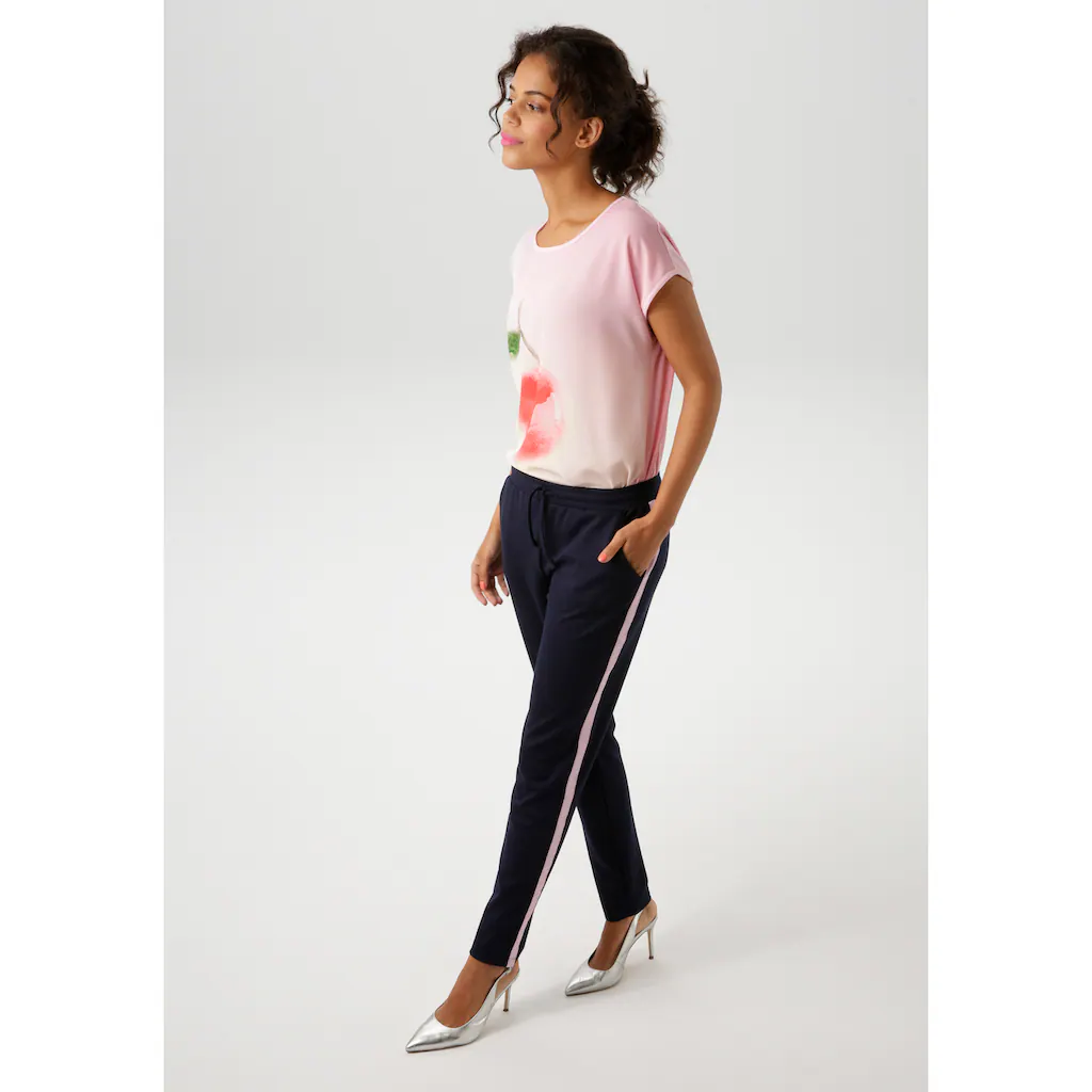 Aniston CASUAL Schlupfhose Mit Rosafarbenem Tape An Den Seitennähten - NEUE KOLLEKTION