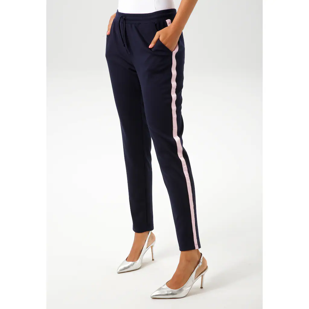 Aniston CASUAL Schlupfhose mit rosafarbenem Tape an den Seitennähten - NEUE KOLLEKTION