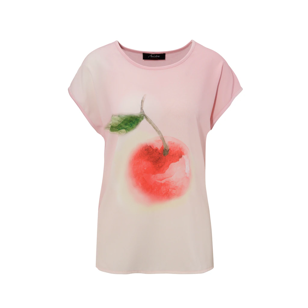 Aniston CASUAL Shirtbluse Mit Kirsche Im Aquarell-Dessin Bedrucktes Vorderteil - NEUE KOLLEKTION