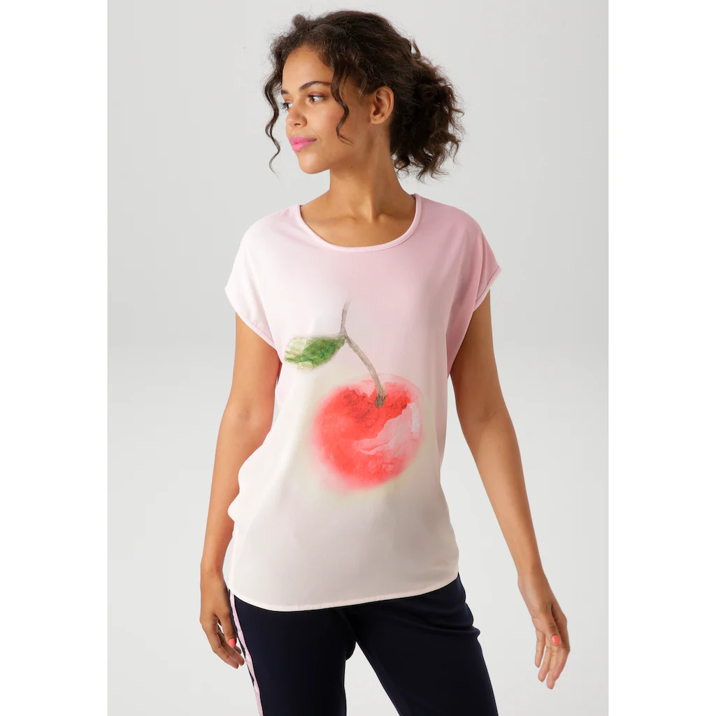 Aniston CASUAL Shirtbluse mit Kirsche im Aquarell-Dessin bedrucktes Vorderteil - NEUE KOLLEKTION