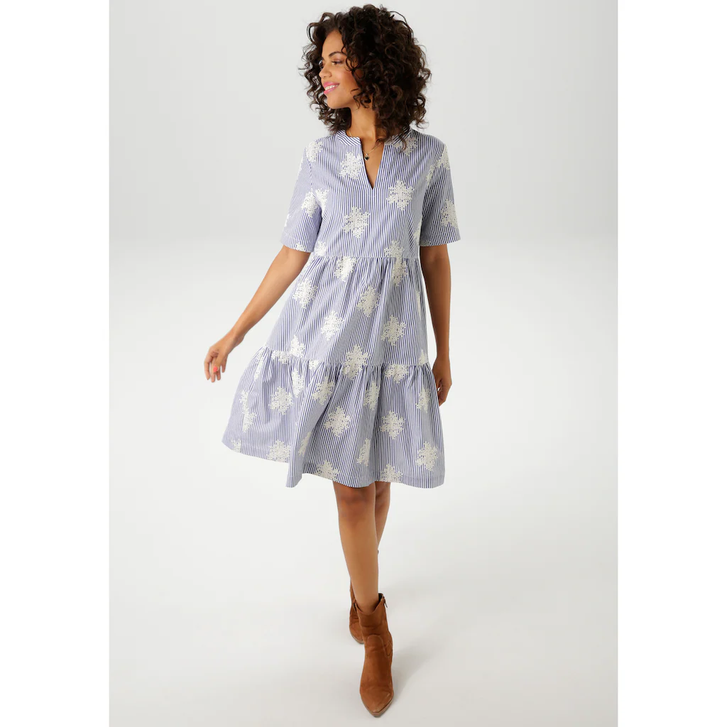 Aniston CASUAL Sommerkleid Gestreift Und Mit Aufwändigen Stickereien Verziert - NEUE KOLLEKTION