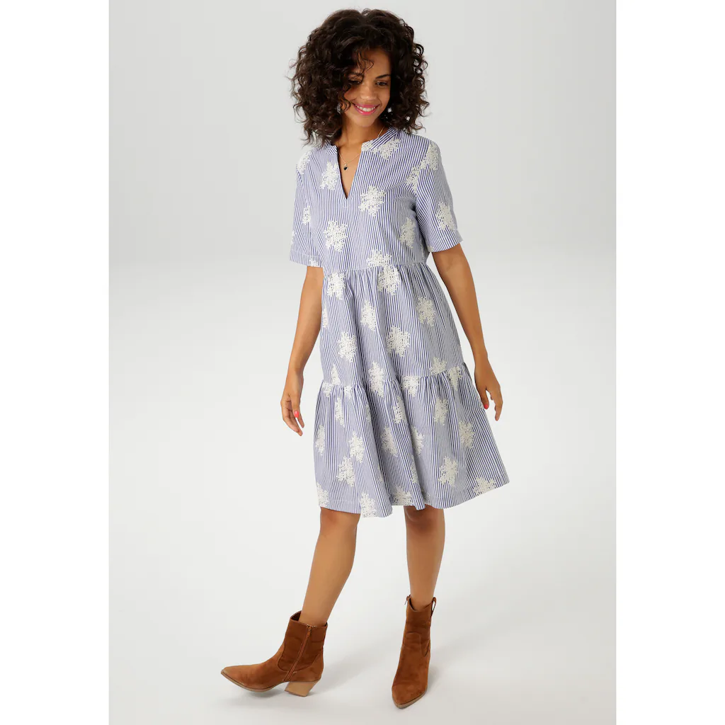 Aniston CASUAL Sommerkleid gestreift und mit aufwändigen Stickereien verziert - NEUE KOLLEKTION