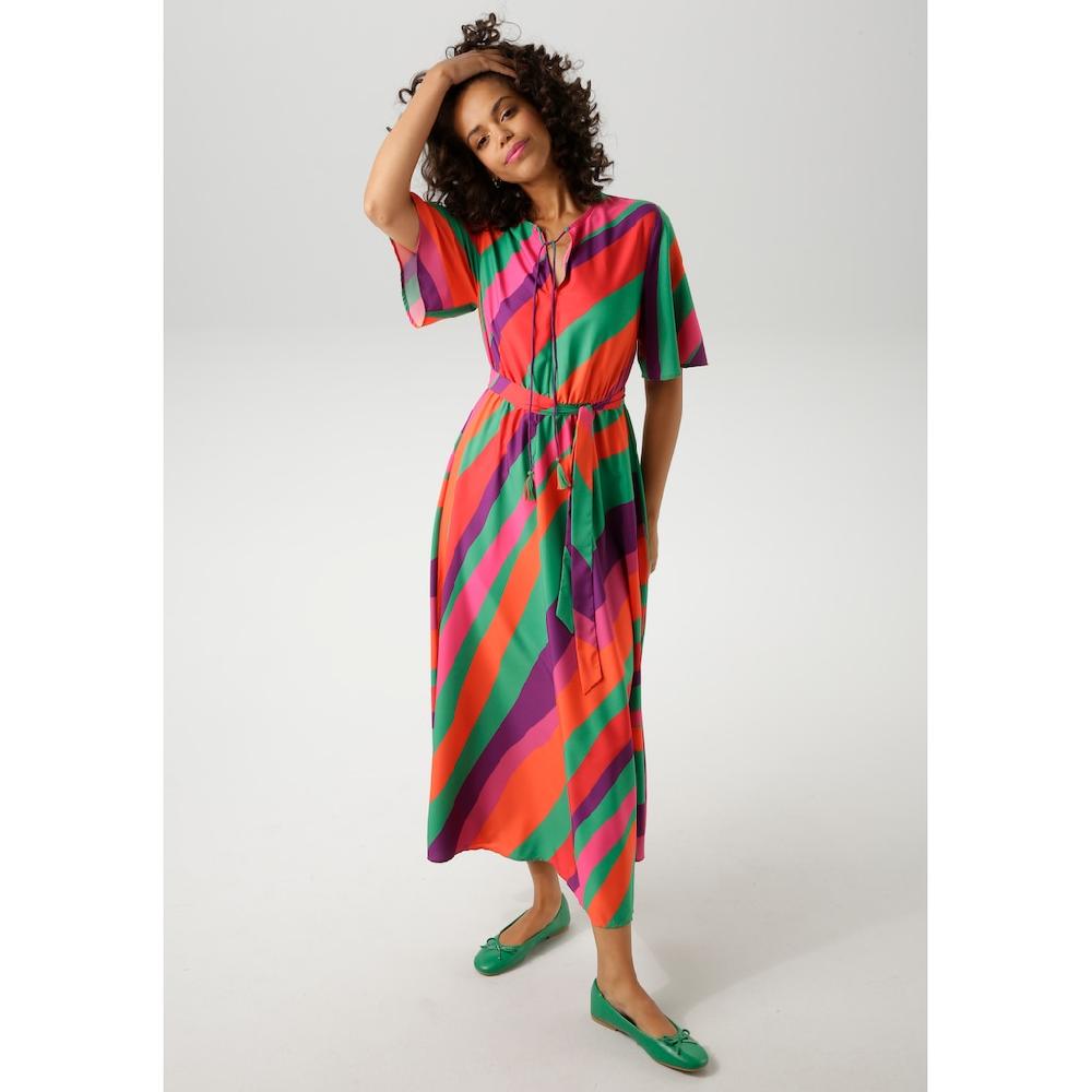 Aniston CASUAL Sommerkleid (mit Abnehmbarem Bindeband) Im Farbenfrohen Streifen-Dessin - NEUE KOLLEKTION