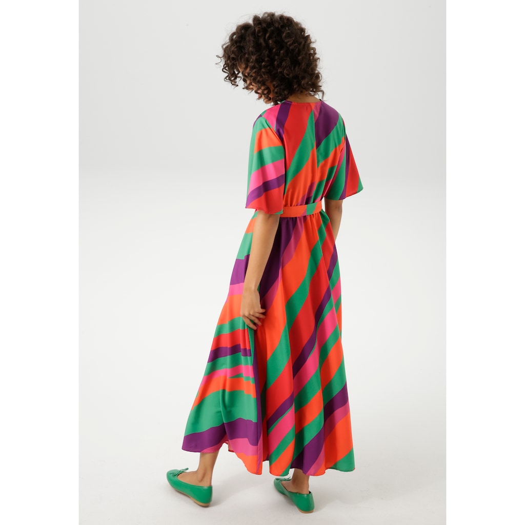 Aniston CASUAL Sommerkleid (mit Abnehmbarem Bindeband) Im Farbenfrohen Streifen-Dessin - NEUE KOLLEKTION