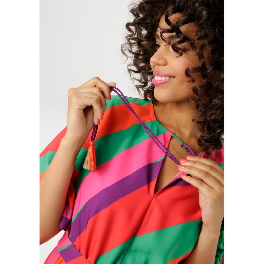 Aniston CASUAL Sommerkleid (mit Abnehmbarem Bindeband) Im Farbenfrohen Streifen-Dessin - NEUE KOLLEKTION