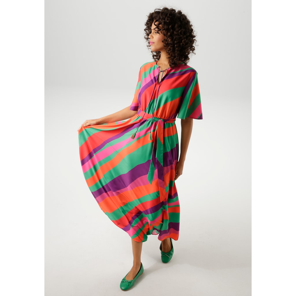 Aniston CASUAL Sommerkleid (mit abnehmbarem Bindeband) im farbenfrohen Streifen-Dessin - NEUE KOLLEKTION