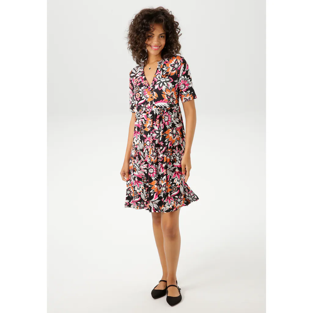 Aniston CASUAL Sommerkleid Mit Extravagantem Blumendruck- Jedes Teil Ein Unikat - NEUE KOLLEKTION