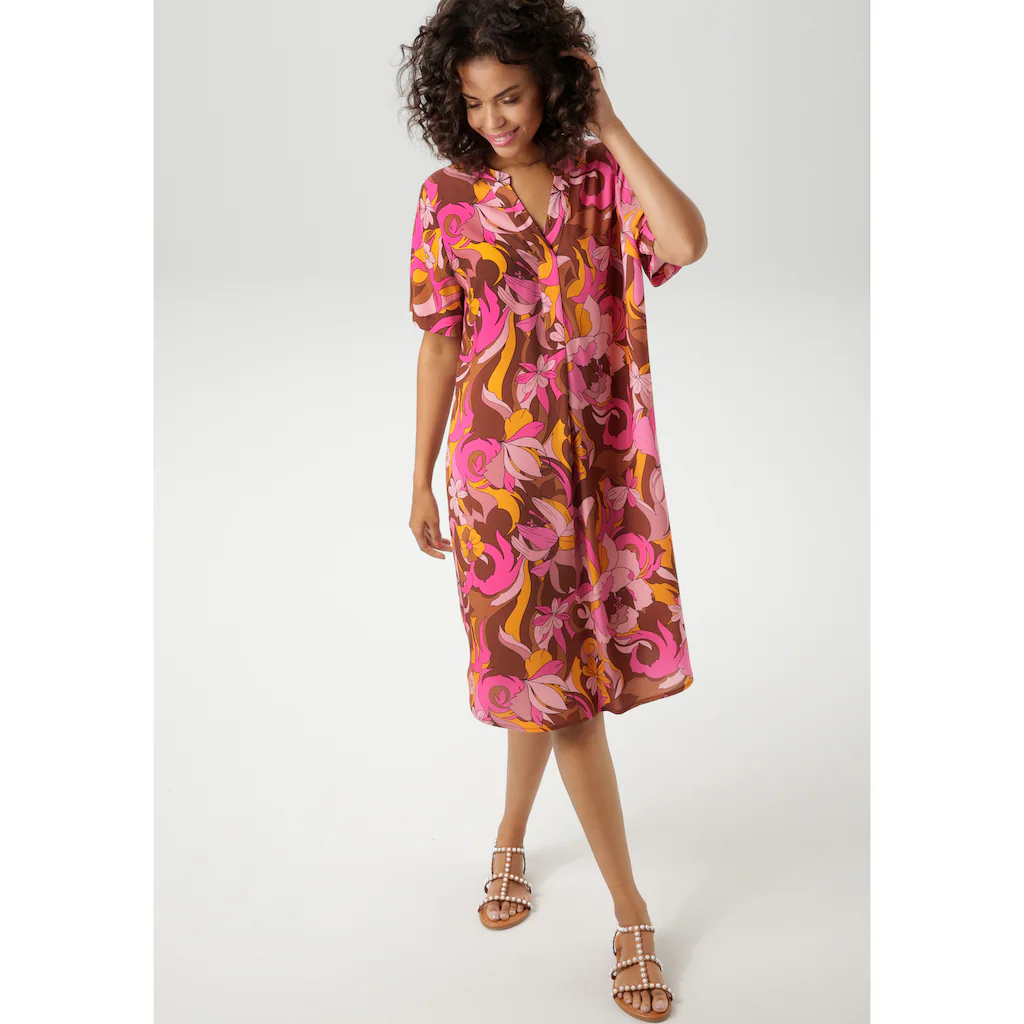 Aniston CASUAL Sommerkleid Mit Extravagantem Grafischen Blumendruck - NEUE KOLLEKTION