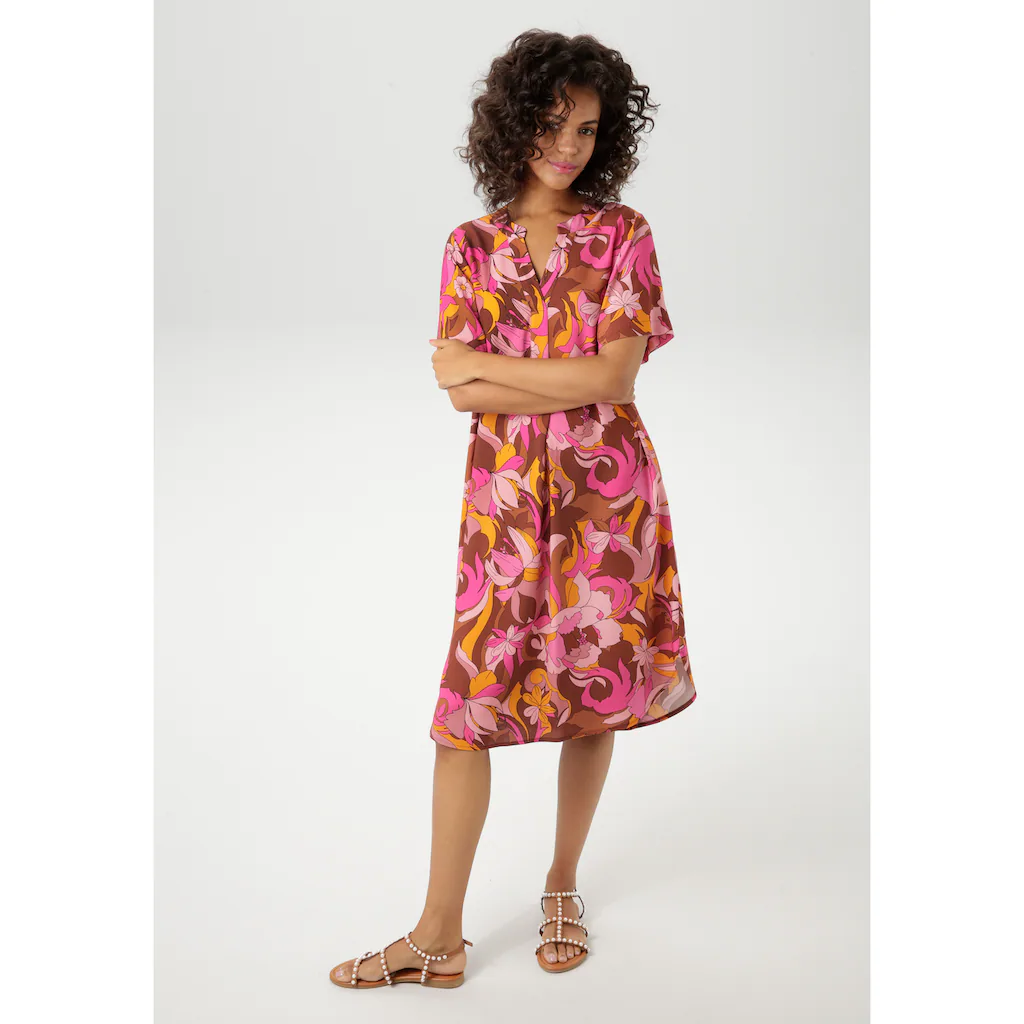 Aniston CASUAL Sommerkleid Mit Extravagantem Grafischen Blumendruck - NEUE KOLLEKTION