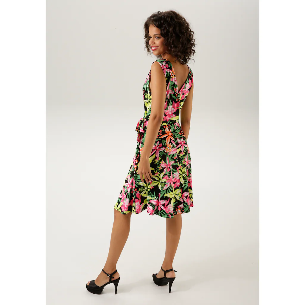 Aniston CASUAL Sommerkleid Mit Farbenfrohem Großflächigem Blumendruck - Jedes Teil Ein Unikat
