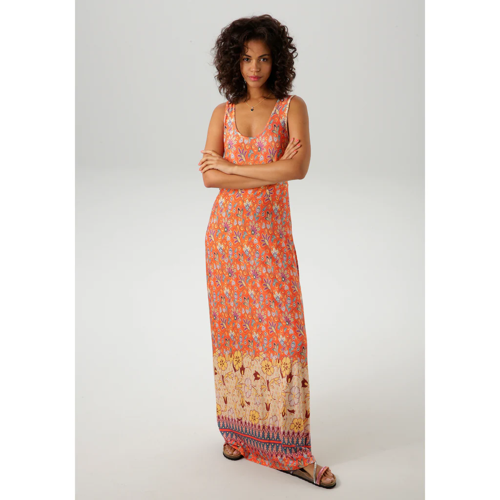 Aniston CASUAL Sommerkleid mit farbharmonischem Blumendruck und Bordüre am Saum - NEUE KOLLEKTION