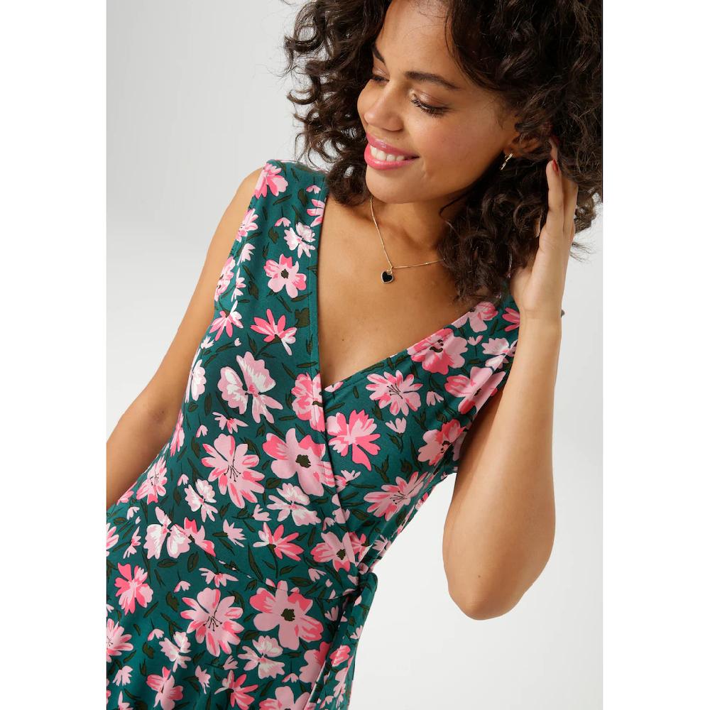 Aniston CASUAL Sommerkleid Mit Malerischen Blumendruck - Jedes Teil Ein Unikat - NEUE KOLLEKTION