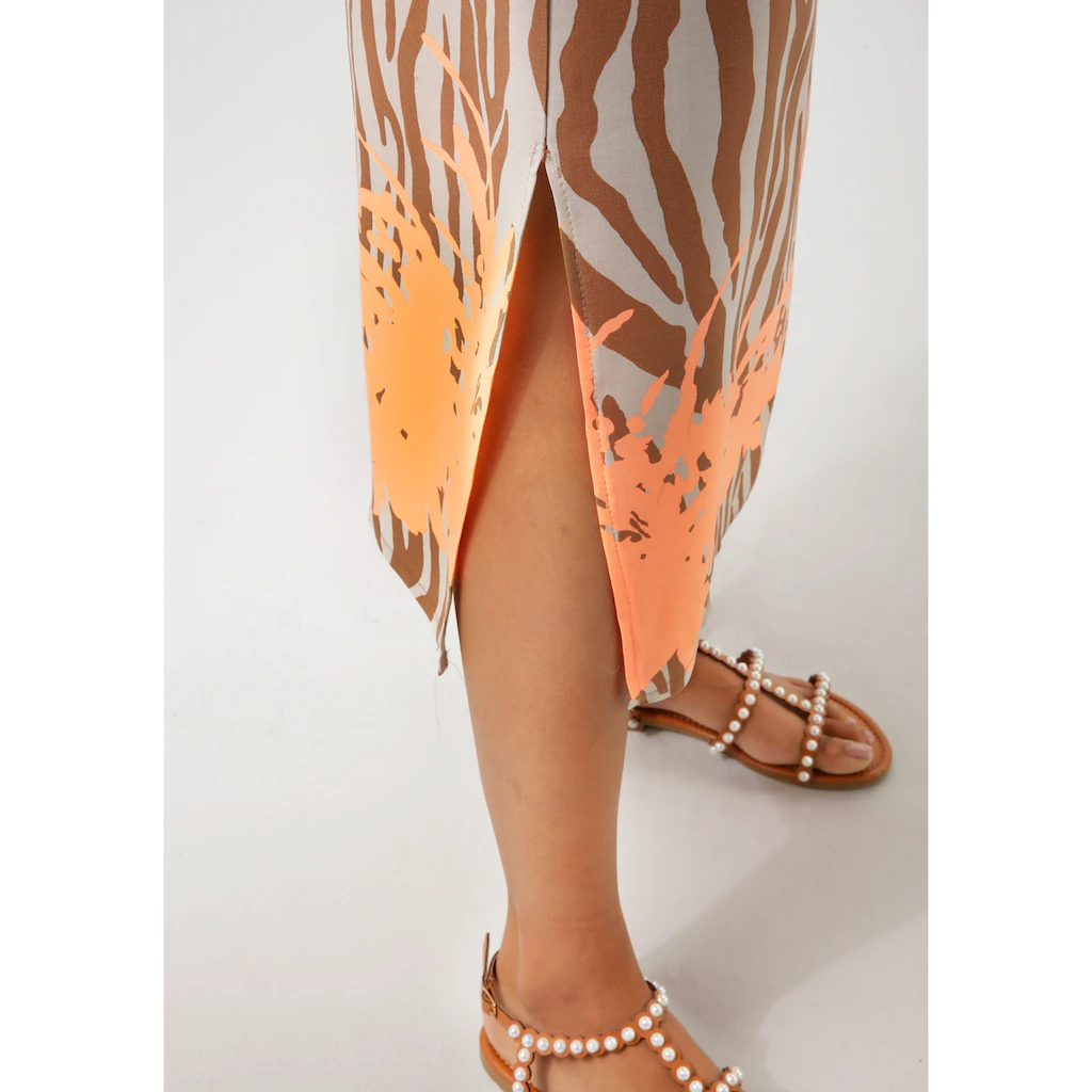 Aniston CASUAL Sommerkleid Mit Zebrastreifen Und Extravagantem Bordüren-Druck - NEUE KOLLEKTION