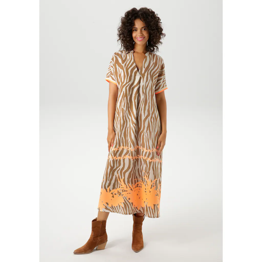 Aniston CASUAL Sommerkleid mit Zebrastreifen und extravagantem Bordüren-Druck - NEUE KOLLEKTION