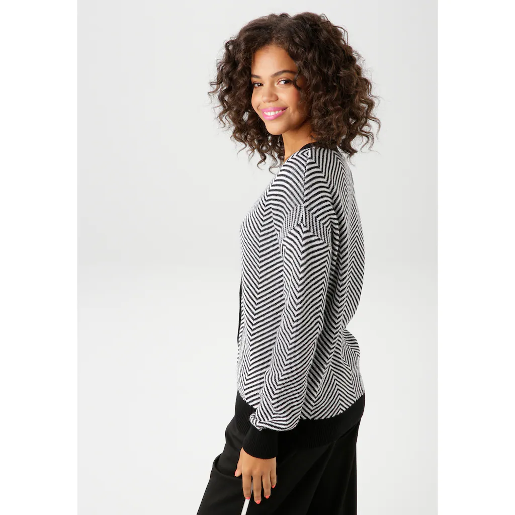 Aniston CASUAL Strickjacke Im Trendigem Fischgrat-Muster - NEUE KOLLEKTION