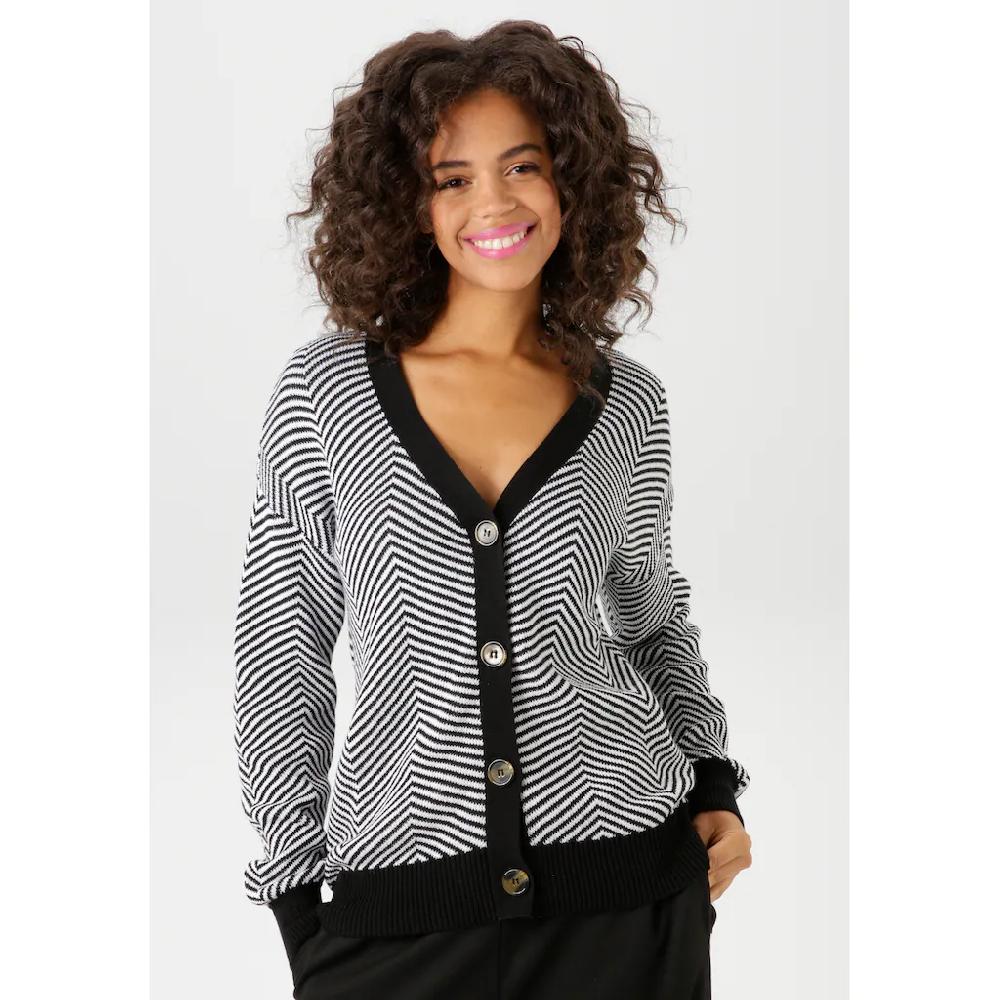 Aniston CASUAL Strickjacke im trendigem Fischgrat-Muster - NEUE KOLLEKTION