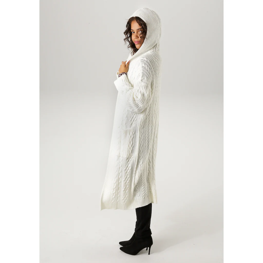 Aniston CASUAL Strickjacke Im Trendigem Zopf- Und Ajour-Muster-Mix