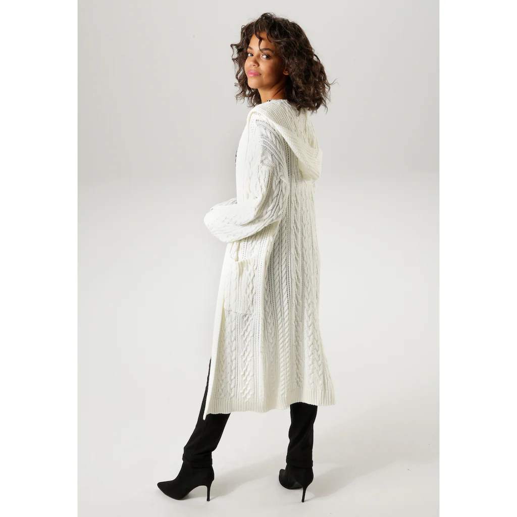 Aniston CASUAL Strickjacke Im Trendigem Zopf- Und Ajour-Muster-Mix