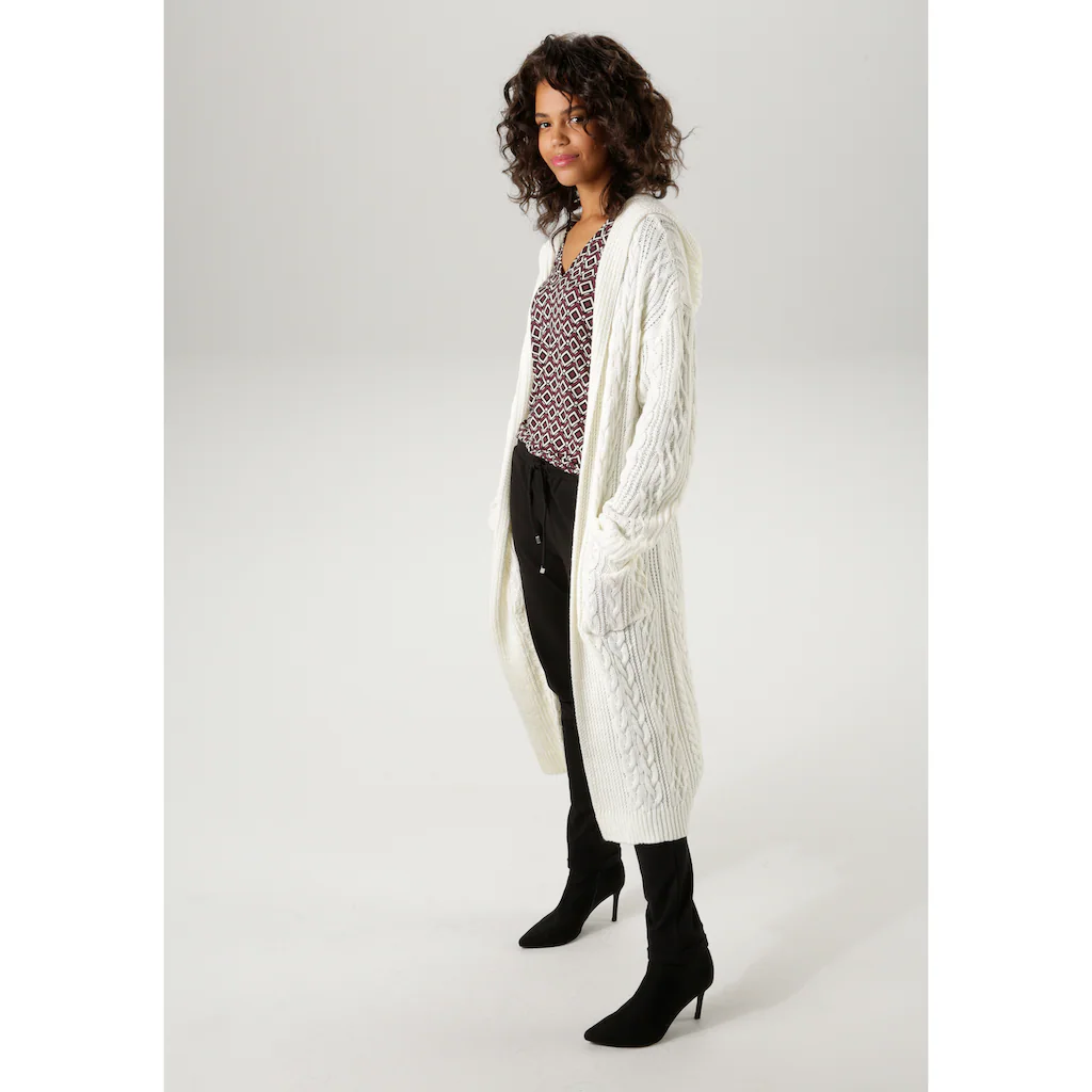 Aniston CASUAL Strickjacke im trendigem Zopf- und Ajour-Muster-Mix