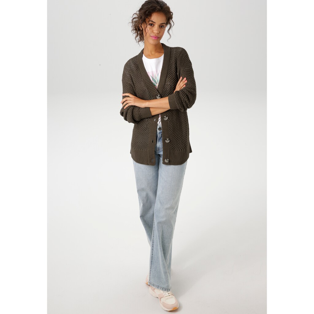 Aniston CASUAL Strickjacke Mit Trendigem Lochstrick-Muster - NEUE KOLLEKTION