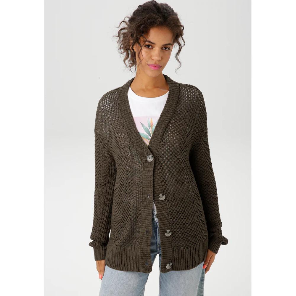Aniston CASUAL Strickjacke mit trendigem Lochstrick-Muster - NEUE KOLLEKTION
