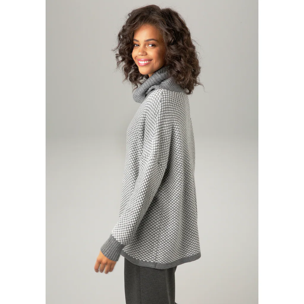 Aniston CASUAL Strickpullover Im Karo-Dessin Mit Streifen-Optik