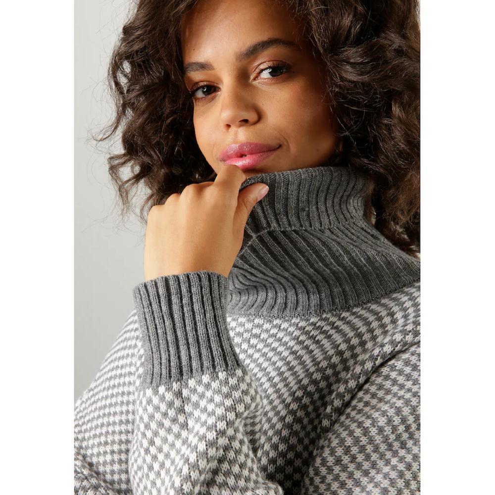 Aniston CASUAL Strickpullover Im Karo-Dessin Mit Streifen-Optik