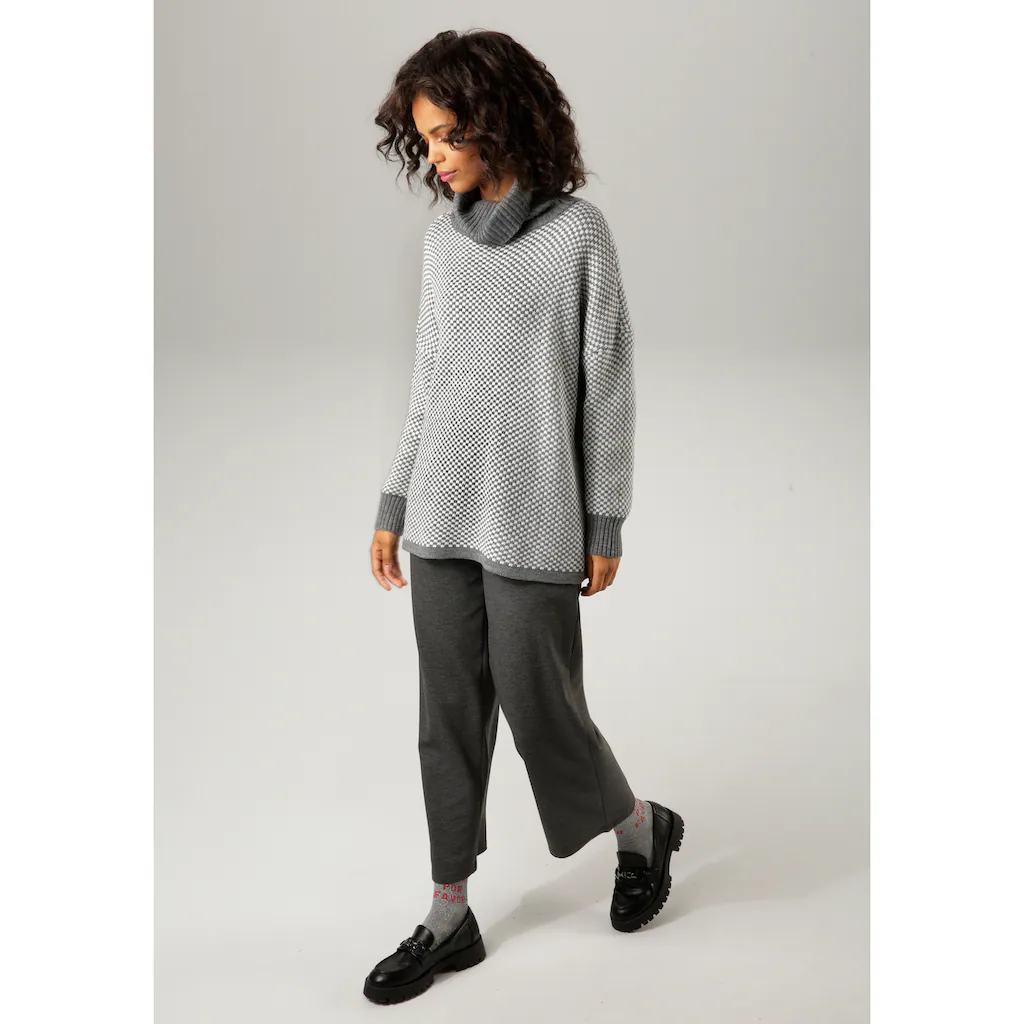 Aniston CASUAL Strickpullover Im Karo-Dessin Mit Streifen-Optik