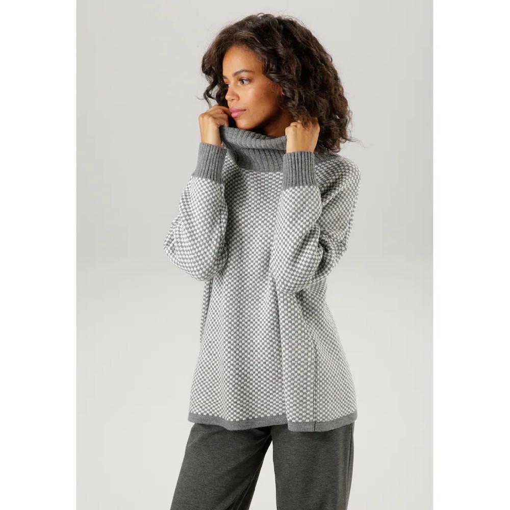 Aniston CASUAL Strickpullover im Karo-Dessin mit Streifen-Optik