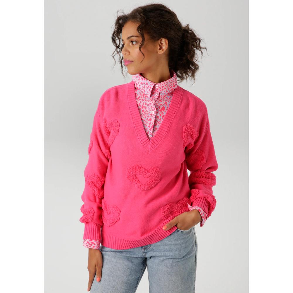 Aniston CASUAL Strickpullover Mit 3D-Effekt Durch Eingestrickte Herzen - NEUE KOLLEKTION