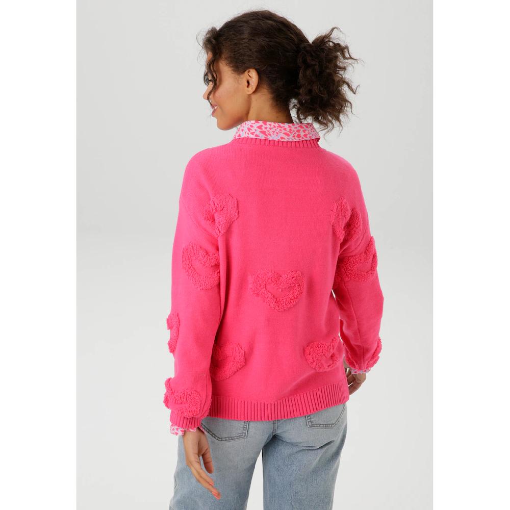 Aniston CASUAL Strickpullover Mit 3D-Effekt Durch Eingestrickte Herzen - NEUE KOLLEKTION
