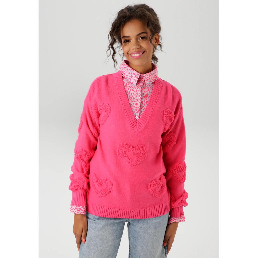 Aniston CASUAL Strickpullover mit 3D-Effekt durch eingestrickte Herzen - NEUE KOLLEKTION