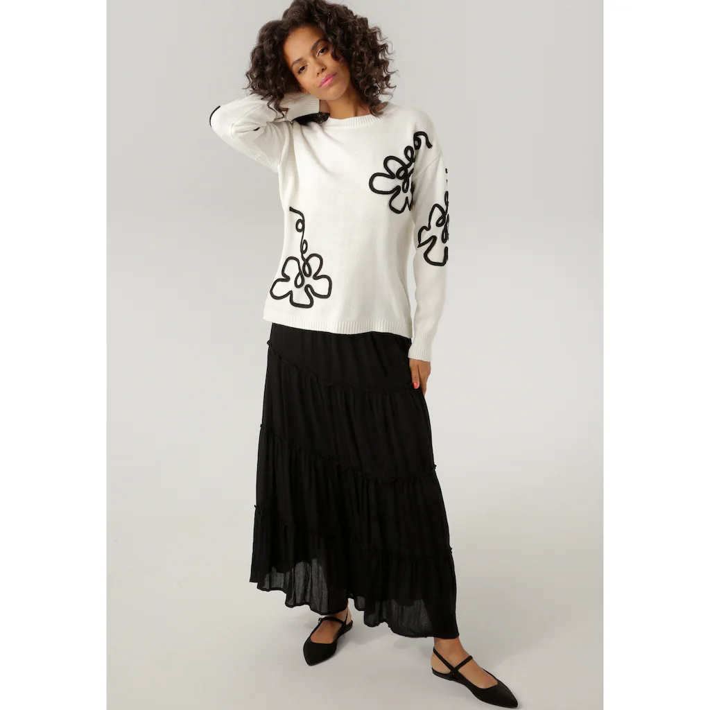 Aniston CASUAL Strickpullover Mit Extravaganten Blüten-Applikationen - NEUE KOLLEKTION