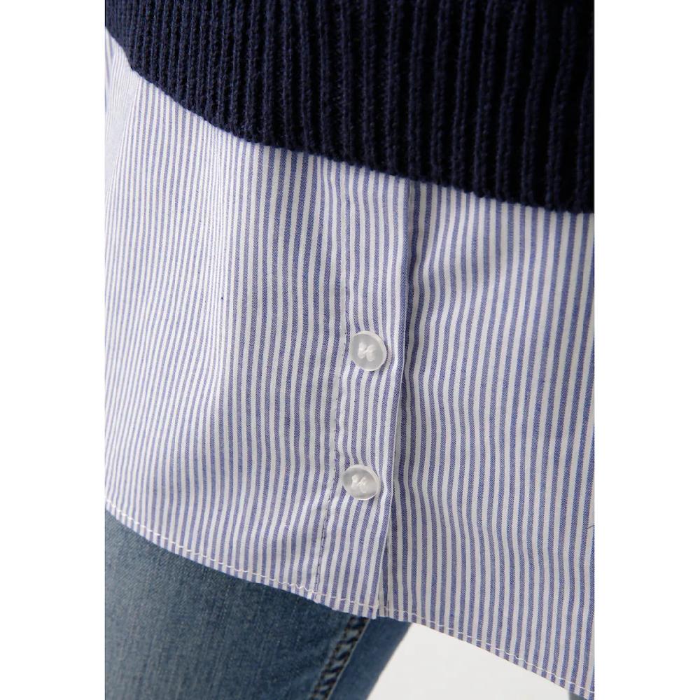Aniston CASUAL Strickpullover Mit Gestreiftem Bluseneinsatz Am Saum - NEUE KOLLEKTION