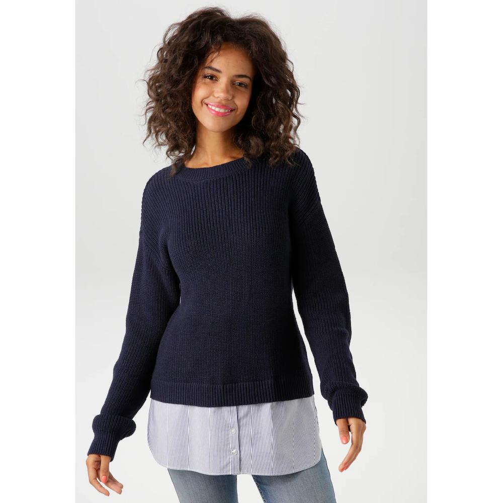 Aniston CASUAL Strickpullover mit gestreiftem Bluseneinsatz am Saum - NEUE KOLLEKTION
