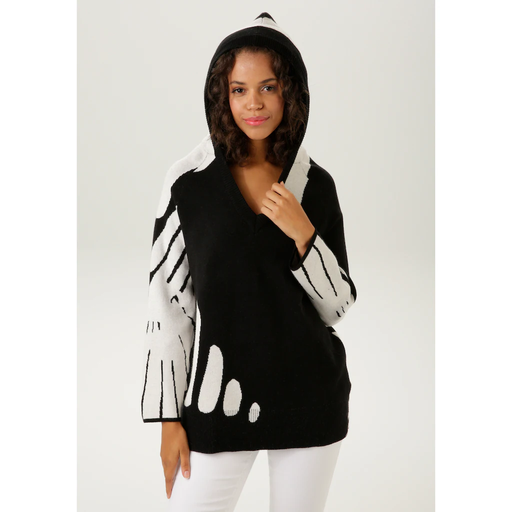 Aniston CASUAL Strickpullover Mit Kapuze Und V-Ausschnitt