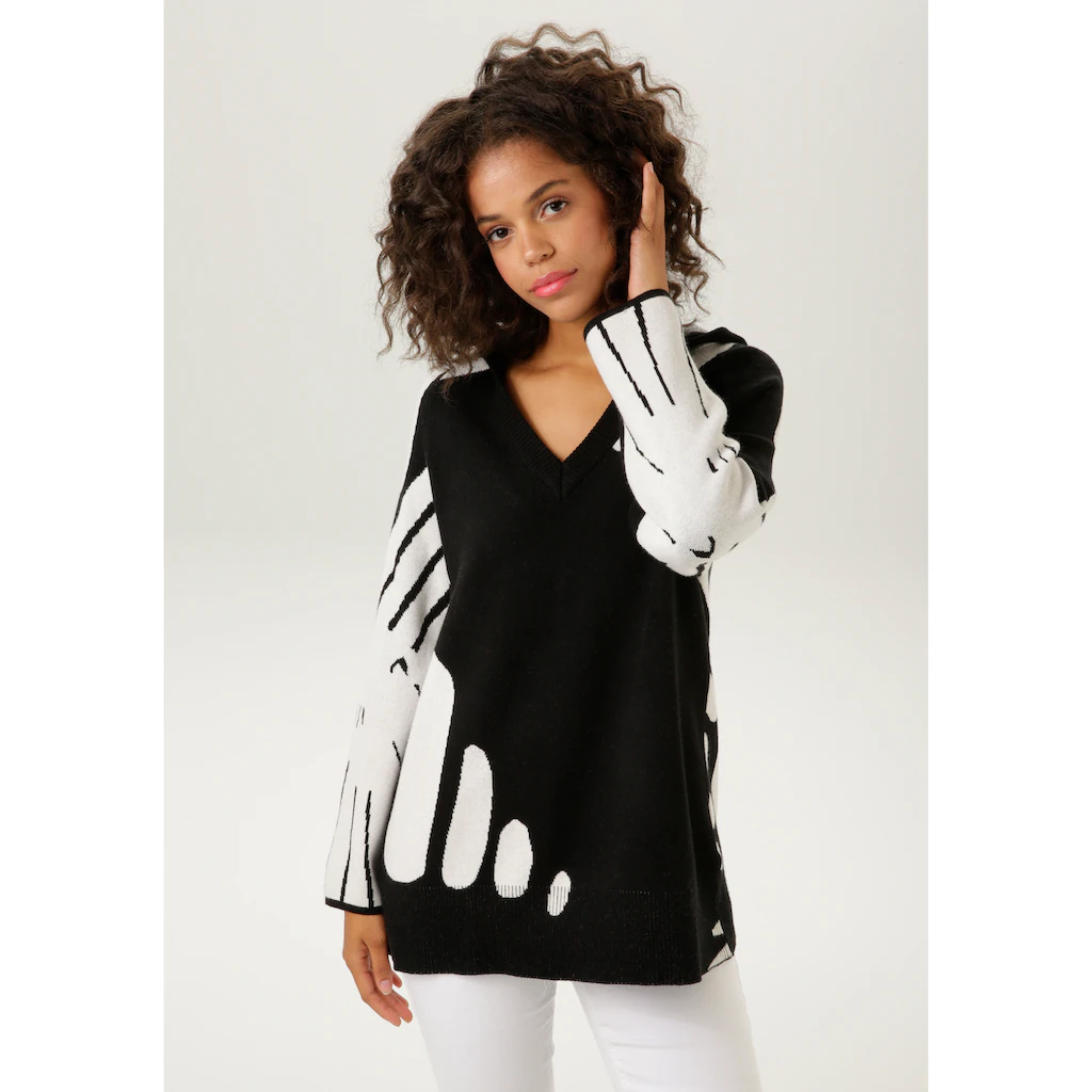 Aniston CASUAL Strickpullover mit Kapuze und V-Ausschnitt