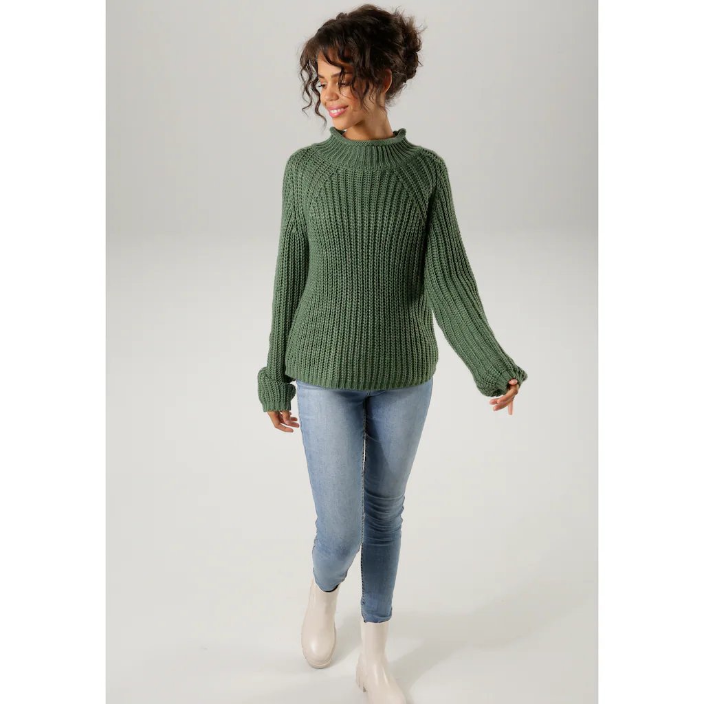Aniston CASUAL Strickpullover Mit Rollkante Am Stehkragen